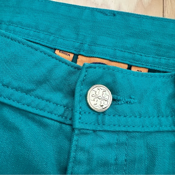 Tory Burch Teal Cropped Slim Bootcut Jeans Size 28 - Picture 7 of 9